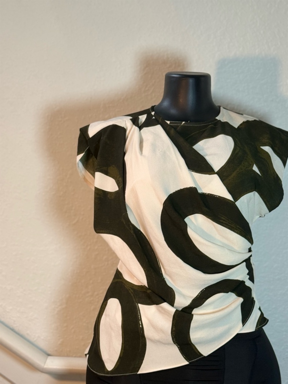 Zara Green army and White Abstract Print Blouse